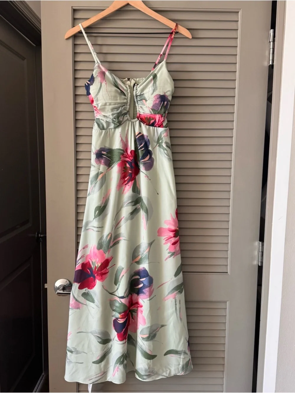 Abercrombie & Fitch Bra-Free Hardware Maxi Dress Mint Green Floral NWT